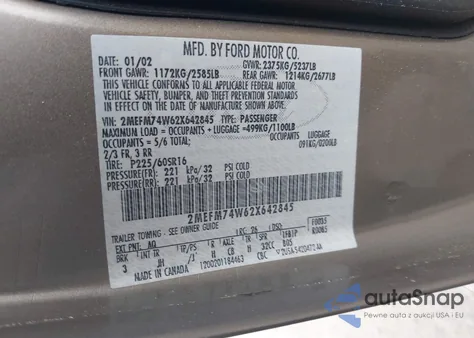 2002 Mercury Grand Marquis Gs из США, поврежденный, VIN 2MEFM74W62X642845